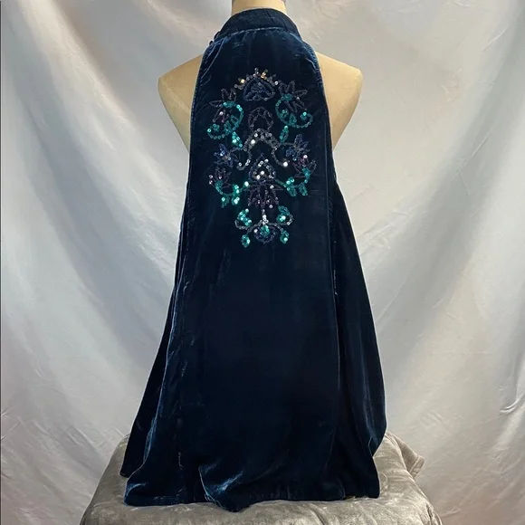 Free People Deep Blue Velvet Sleeveless Mini Dress with Sequin Details - Picture 8 of 11